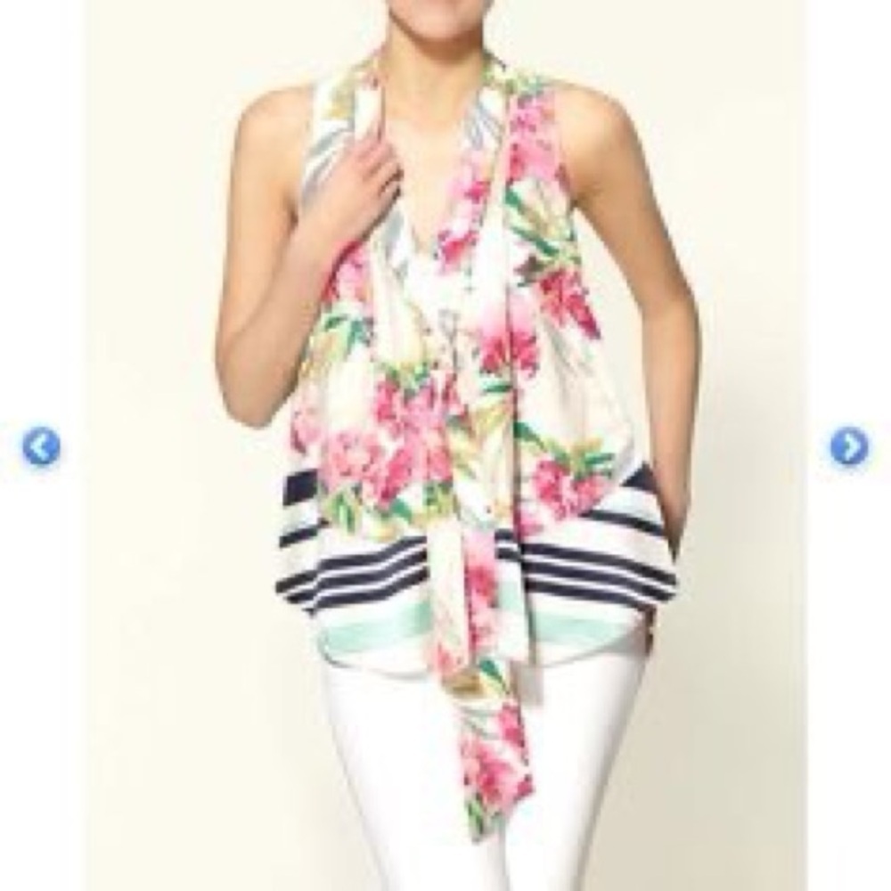 Elizabeth and James Silk Floral Necktie Blouse Sz M - Picture 10 of 10